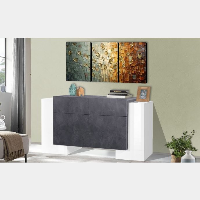 Credenza multiuso Bianca e Ardesia, 4 ante 2 cassetti, Bianco e Pero