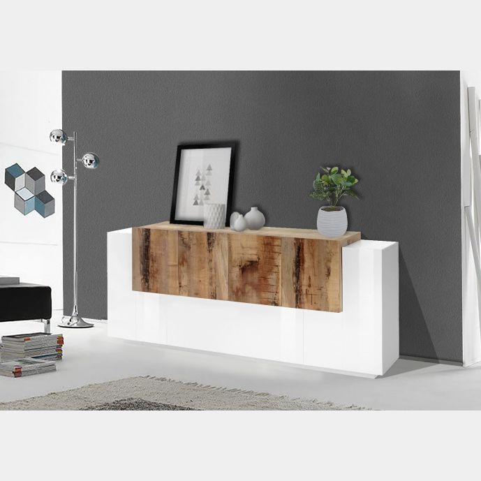 Credenza moderna 6 ante  e una ribalta in Bianco lucido e Pero