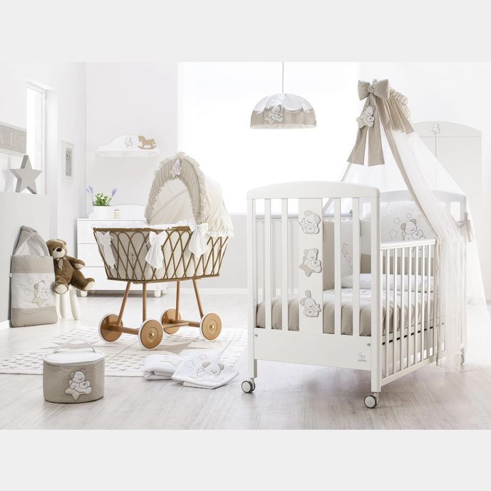 Lettino Orsetto per neonati con decorazione, finitura Bianco