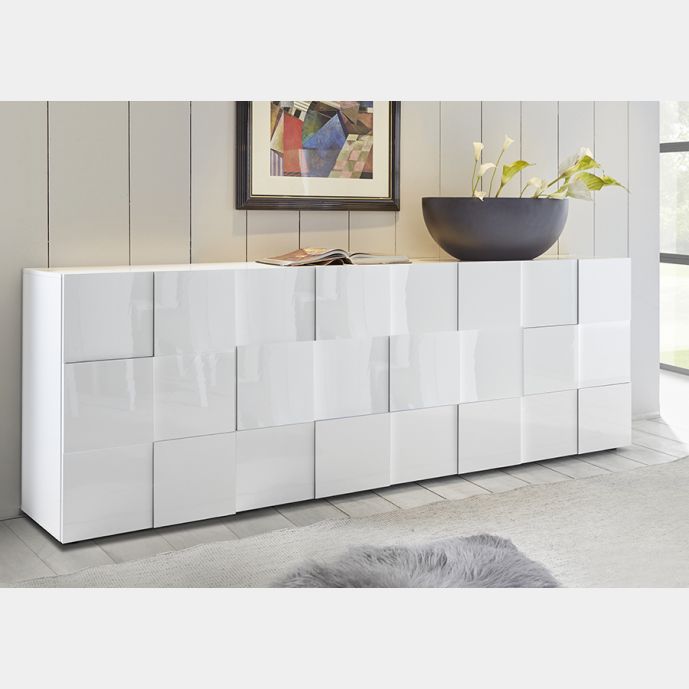 Credenza, Madia Moderna con 4 ante, finitura Bianco Lucido