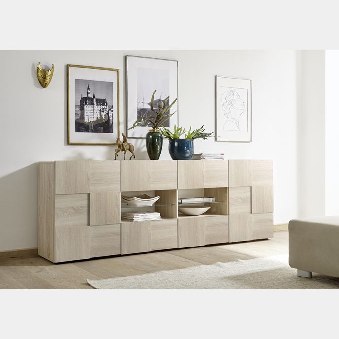 Credenza Moderna, Madia di Design, 2 ante e 4 cassetti, Rovere Samoa