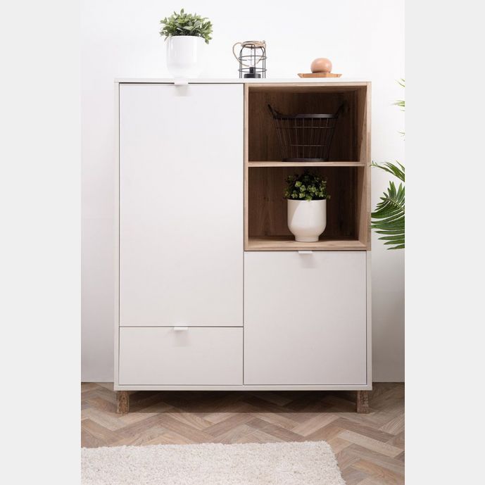 Madia buffet Kilsbo con 2 ante e 1 cassetto in finitura Bianco opaco e Legno vecchio