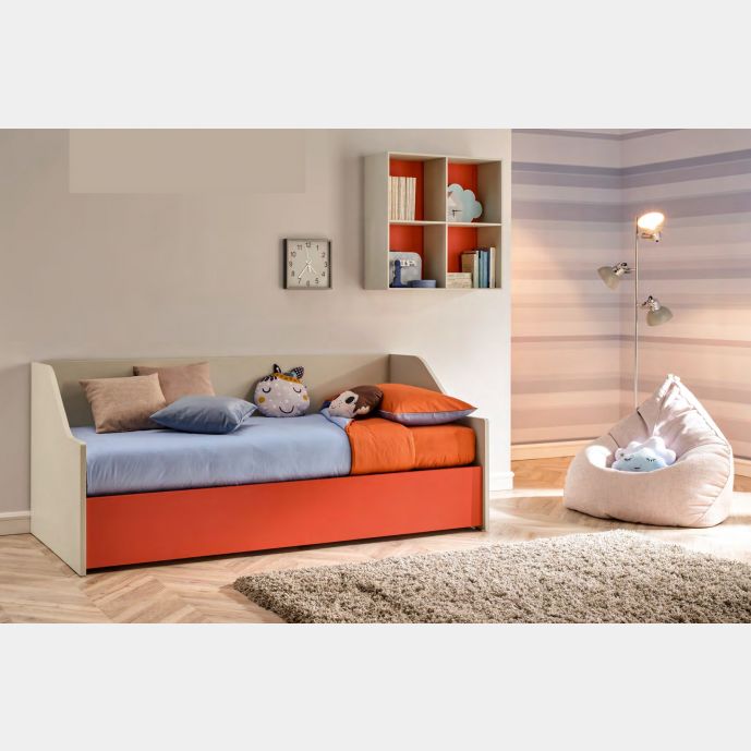 Divano letto Hill Moretti Compact con cassettoni, Quarzo e Mattone