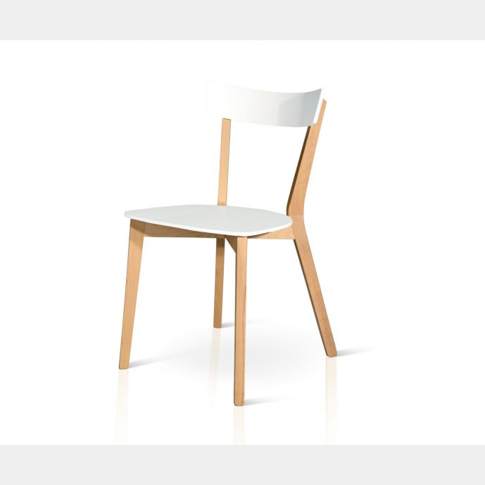 Sedia moderna con seduta in legno bianco e gambe in rovere