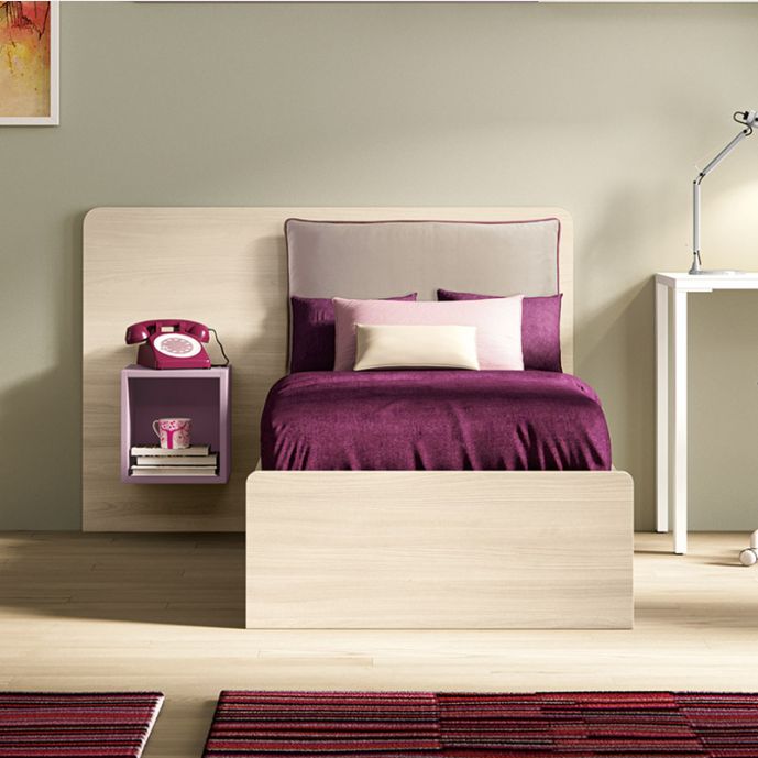 Letto singolo con ampia testata in finitura Olmo naturale