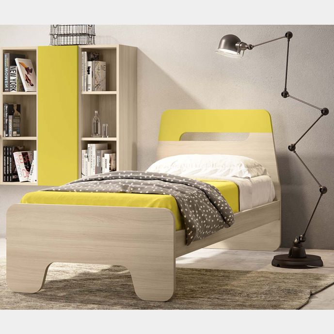 Letto singolo con testata bicolore in finitura Olmo e Lime LACCATO