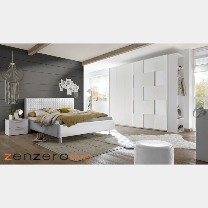 Camera completa con letto bianco in ecopelle con armadio Miss