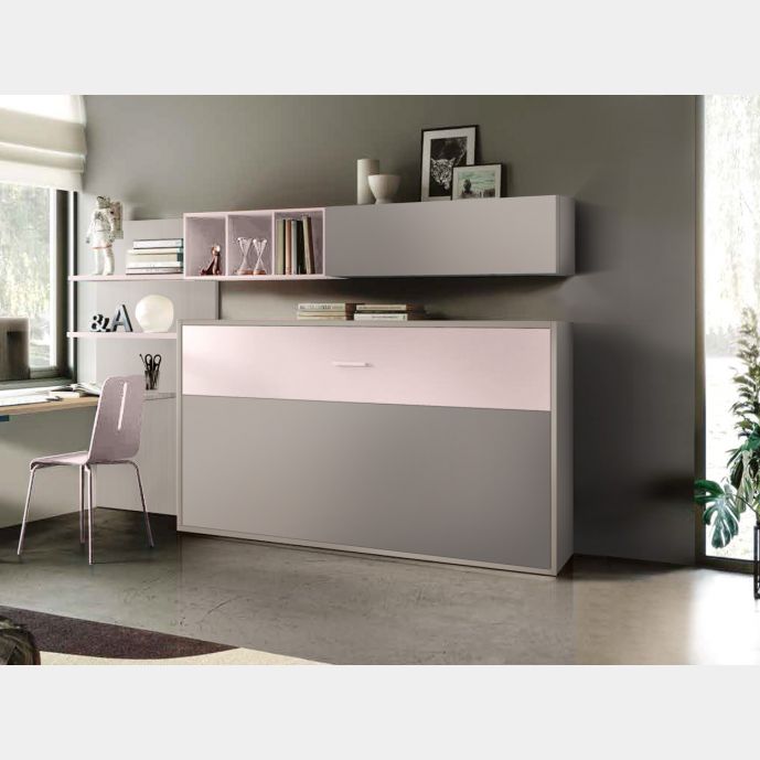 Pratico Letto singolo trasformabile finitura Grigio seta e Rosa confetto, Made in Italy 