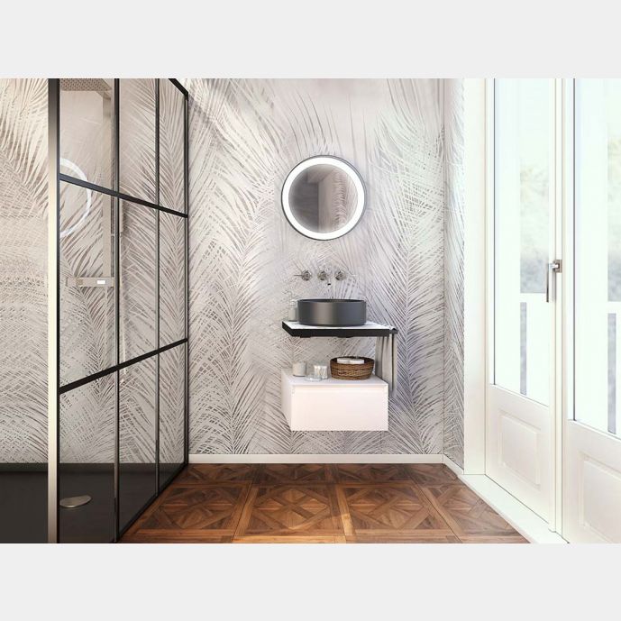 Mobile bagno con top in gres, 1 cassetto, finitura Bianco opaco e Calacatta