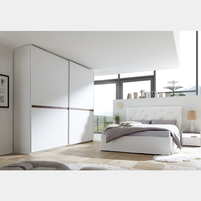 Camere matrimoniale Bianca Opaco e Noce Dark con letto ecopelle bianco e armadio H.248