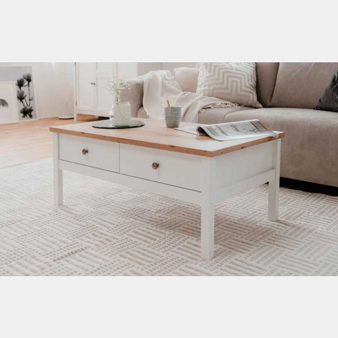 Tavolino per soggiono moderno in finitura bianco opaco e quercia