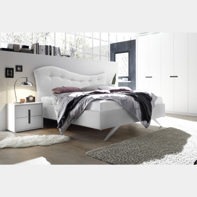 Letto rivestito in ecopelle bianco