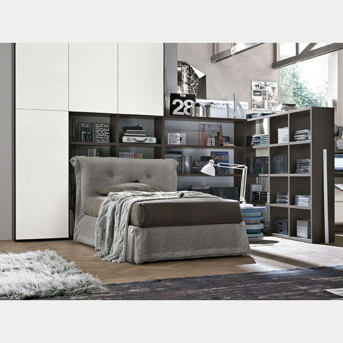 Letto tessuto singolo con bottoni, finitura Grigio