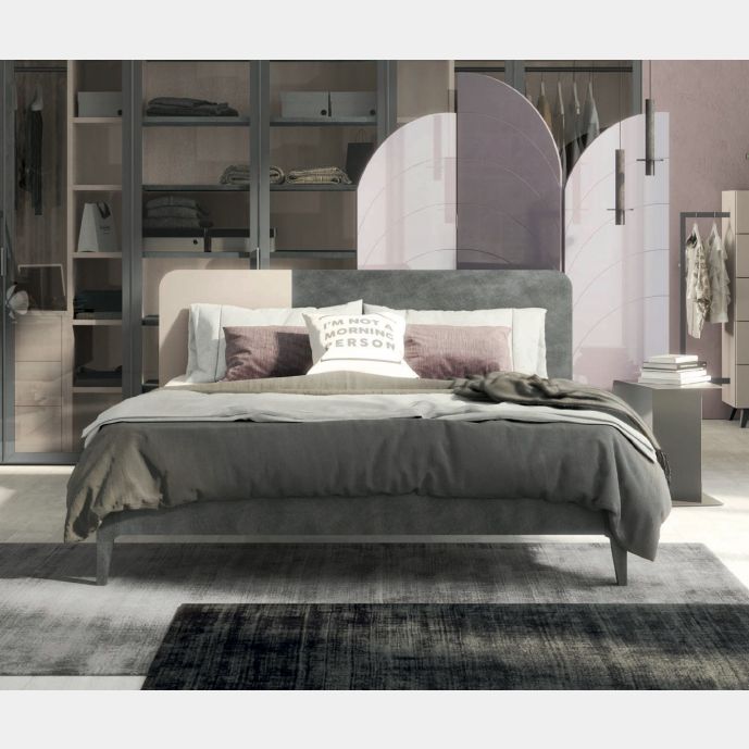 Letto matrimoniale bicolor, finitura Metal grey e Canapa