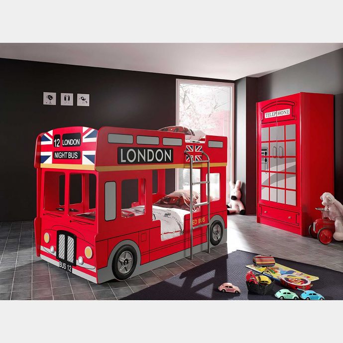 Lettino castello design bus londinese, Rosso, Grigio e Nero