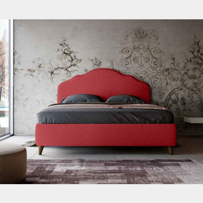 Letto matrimoniale con testata retrofinita, tessuto Rosso