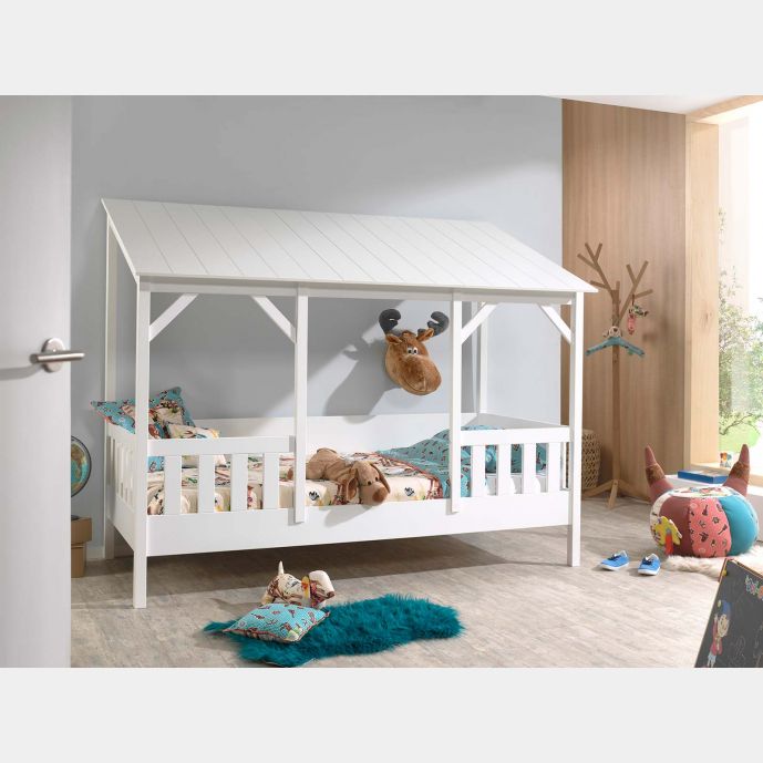 Letto montessoriano singolo con tetto, finitura Bianco laccato