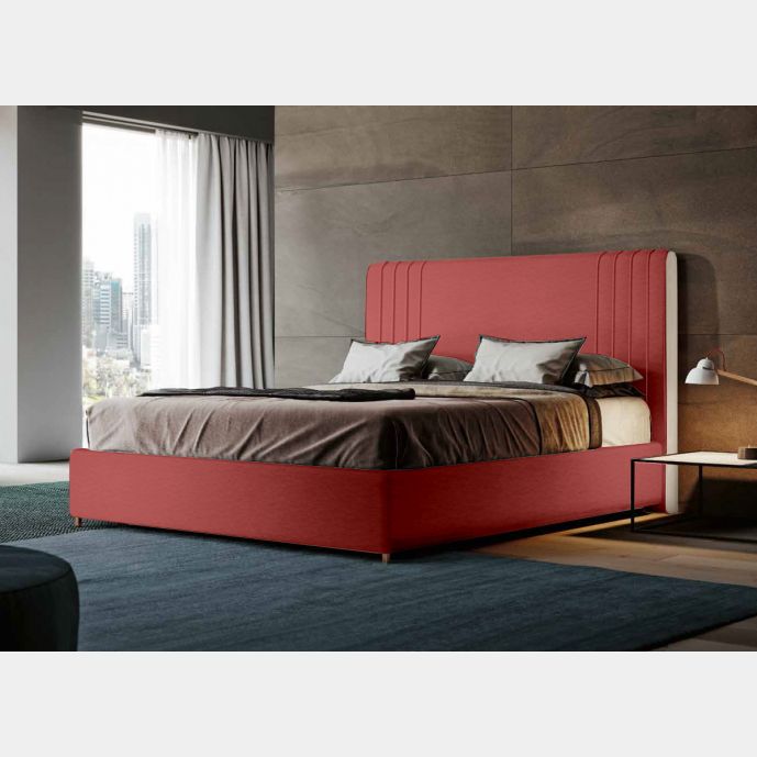 Letto matrimoniale ecopelle Rossa king size, testata retrofinita