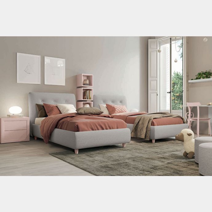 Letto singolo tessuto Grigio dorian con piedini Cipria