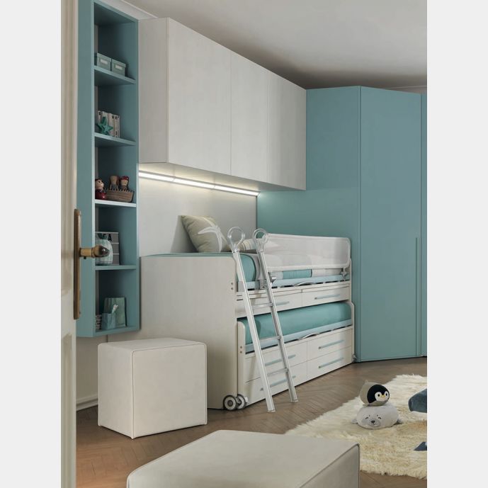 Letto multifunzionale Space con scrivania e cassetti, Moretti Compact