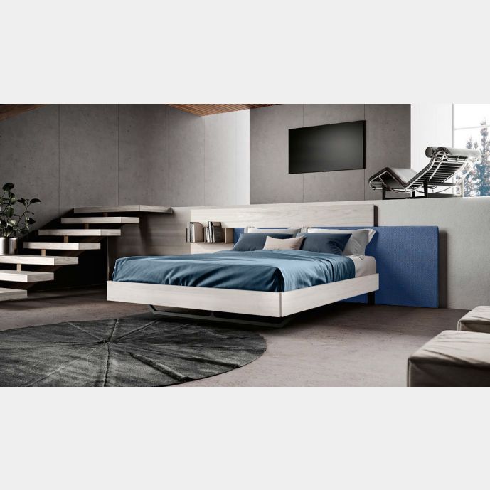 Letto matrimoniale moderno bianco altea con inserto tessuto azzurro