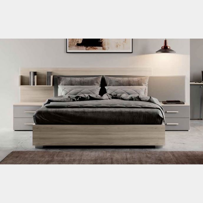 Letto matrimoniale moderno 160x190 in Grigio Argento e Olmo Natura