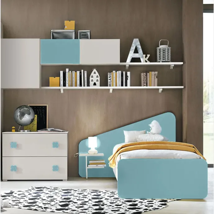 letto singolo celeste