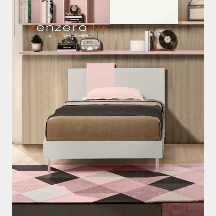 Letto singolo Rosa confetto e Grigio seta, POP 2