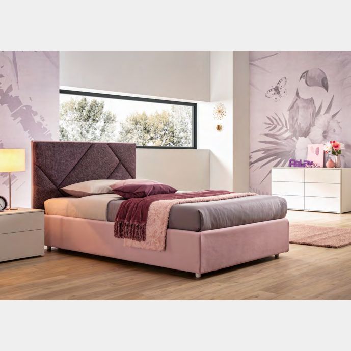 Letto da 1 piazza e mezza Cross Moretti Compact in tessuto Flamingo e Mirto