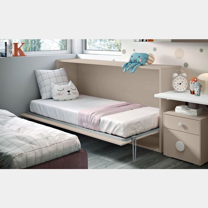 Letto salvaspazio orizzontale in finitura Tortora