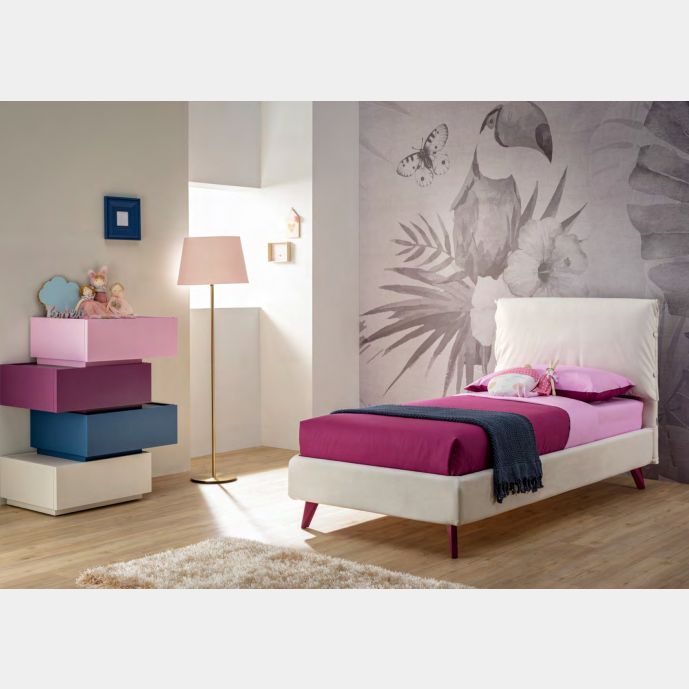 Letto singolo Ginger Moretti Compact con cuscino nella testata, Cotone e Lampone