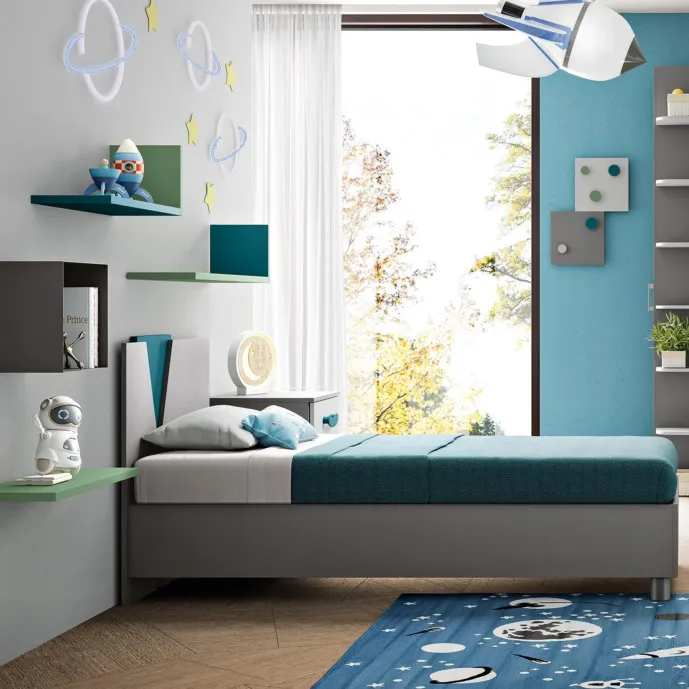 letto singolo contenitore grigio