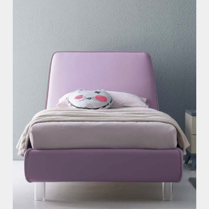 Letto singolo ecopelle Violetto con piedini in plexiglass