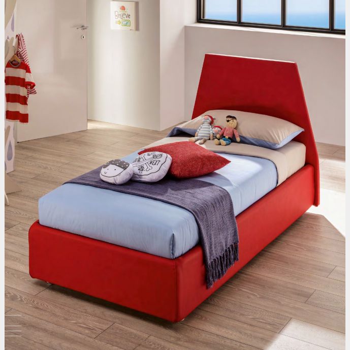 Letto singolo Peak Moretti Compact in ecopelle rosso Rubino con ruote