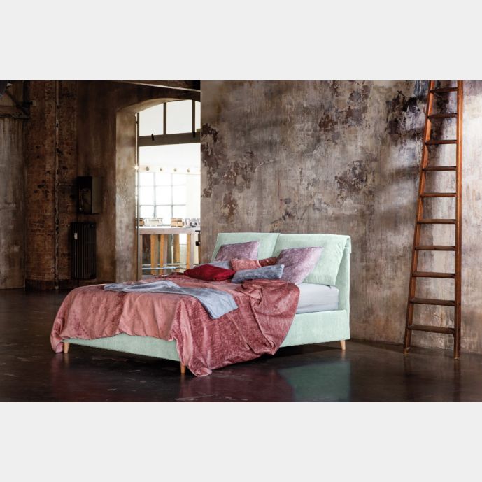 Letto Susanna matrimoniale moderno, disponibile in 70 finiture, completo di rete contenitore