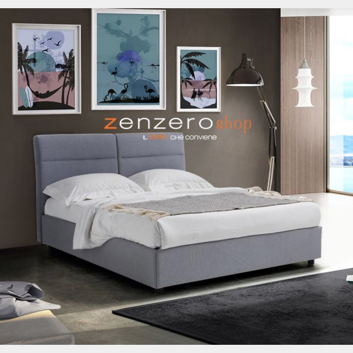 Letto matrimoniale con contenitore, tessuto color Roma Azzurro