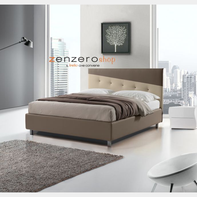 Letto matrimoniale Menkar con contenitore in finitura tortora e beige