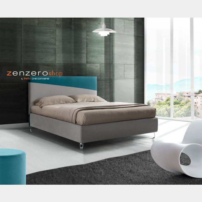 Letto matrimoniale Arturo con contenitore in finitura azzurro e grigio perla