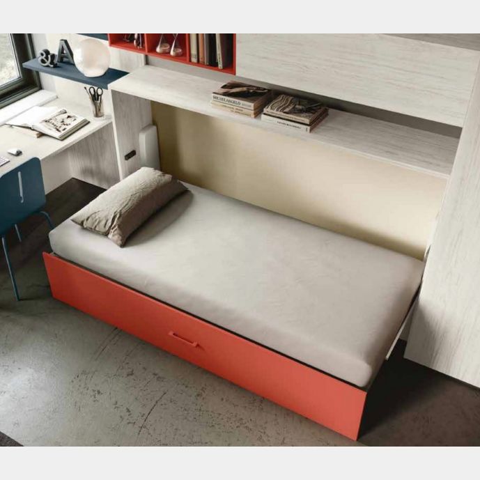 Letto singolo trasformabile a scomparsa, orizzontale, made in Italy