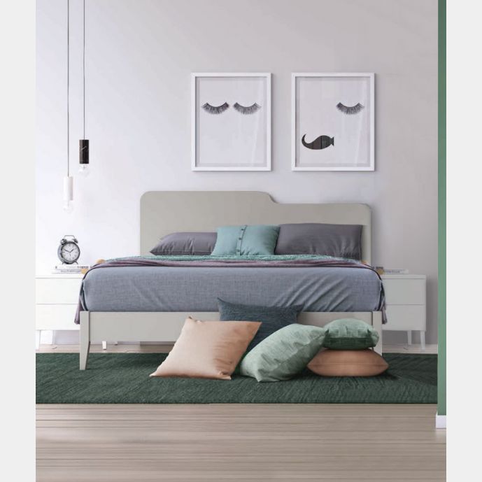 Letto matrimoniale Folder con testata in legno, finitura Grigio Dorian