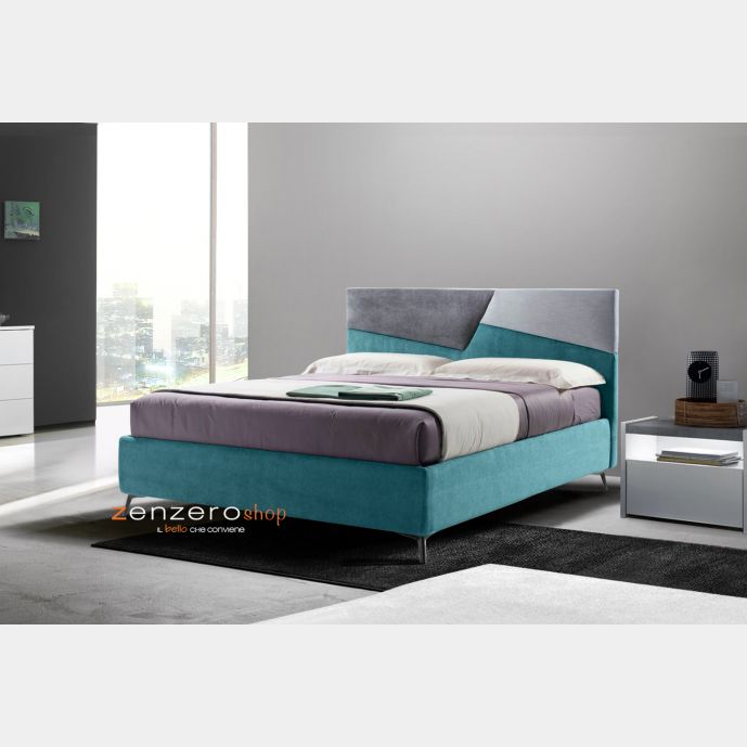 Letto contenitore Fenice in finitura grigio seta, grigio perla e verde oceano