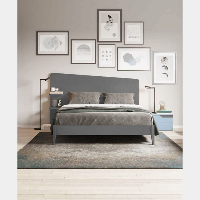 Letto matrimoniale Edge Plus con testata in legno, finitura Grigio Titanio