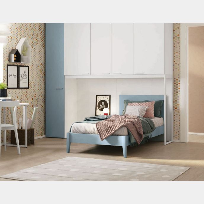 Letto singolo Banner con testata in legno, finitura Cenere