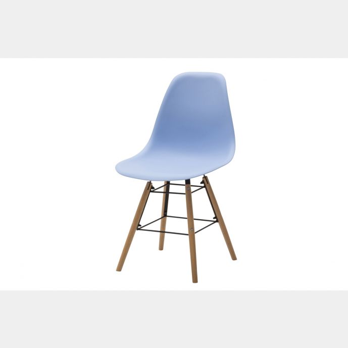 Sedia di Design Azzurro con gambe in Legno, seduta in pvc