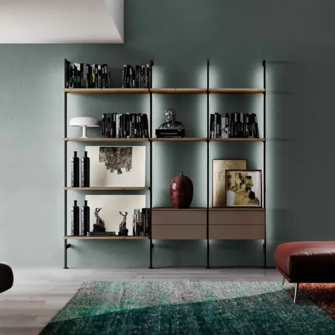libreria a muro con cassetto