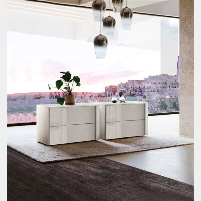 Coppia di comodini Santorini bicolor in finitura Bianco altea e Graniglia chiara
