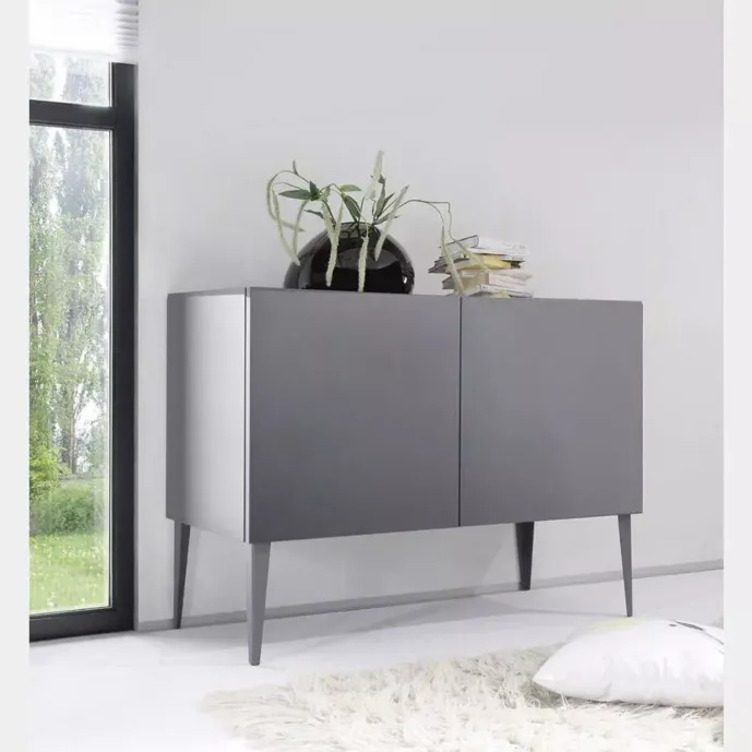 Credenza Moderna, Madia di Design, 2 ante, Grigio Opaco con piedini