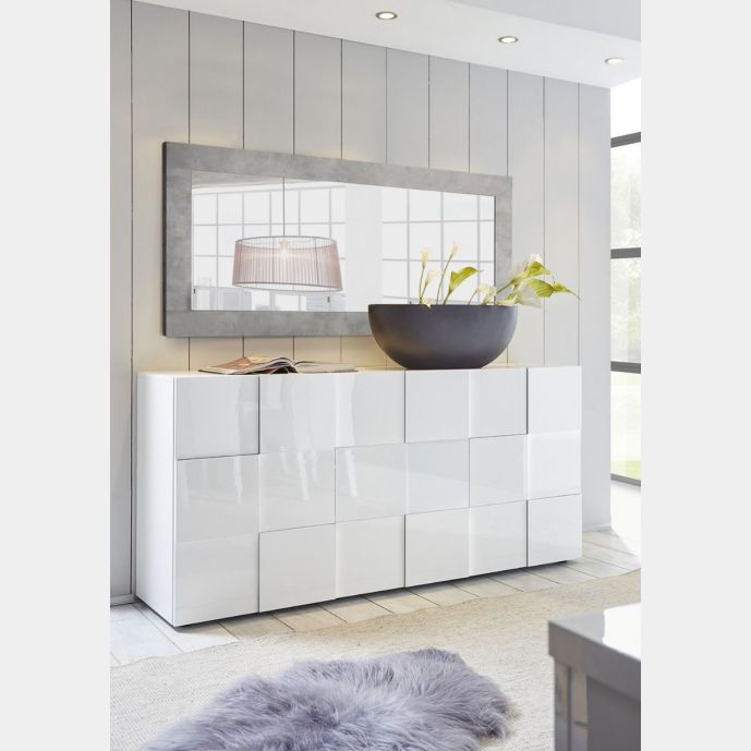 Credenza Moderna, Madia di Design, 3 ante, Bianco Lucido
