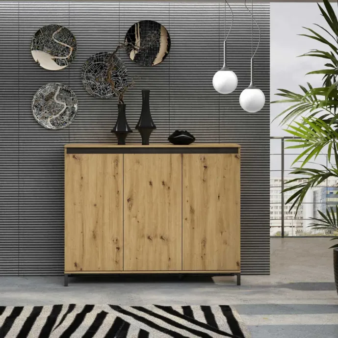 Madia alta in offerta a 3 ante, finitura Rovere Artisan