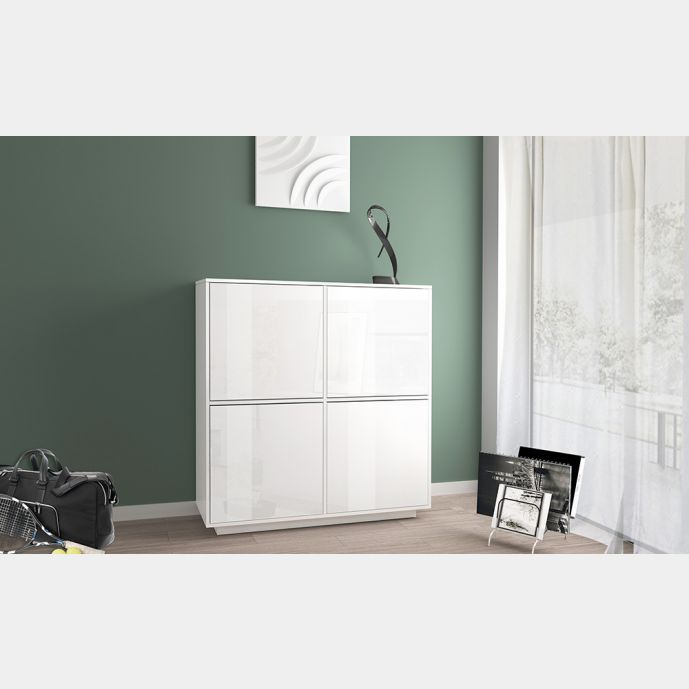 Moderna madia credenza alta di design con quattro ante bianco bianca laccata lucida